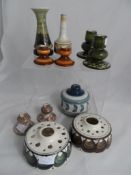 Miscellaneous Vintage Jersey Pottery including Pot pourri pots, candlesticks, and tea light