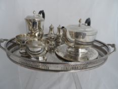 Silver Plated tea set, comprising teapot, hot water jug, milk jug, sugar bowl and galleried tray