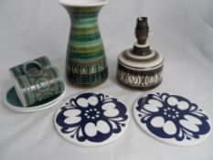 Vintage Denby style part coffee set including milk jug, sugar bowl, four coffee cans and saucers