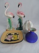 Miscellaneous Ceramics including Crown Devon string dispenser, lilac pottery jar marked GD, Gula