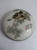 Late 19th Century Chinese Ink Pot the pot lid having a hand painted scene depicting birds on a