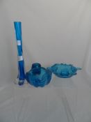 Whitefriars Kingfisher Glass including two Bubble bowls, Bubble tea light holder and a long