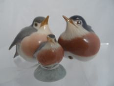 Royal Copenhagen Porcelain Robins, The figures #2 x 2266 and one nr 2238.