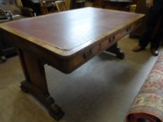A Victorian mahogany library table / partners desk being supported on a flat panel column to each