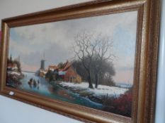 Vincent Selby, 1919 - 2005 British Original Oil on Canvas depicting a Dutch winter scene signed