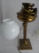 A Regency Style Oil Lamp, the lamp having a Corinthian style column with glass shade and funnel, the