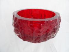 Whitefriars Ruby Bark Effect bowl 5 cms depth and 12 cms diameter.