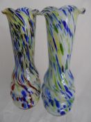 Art Studio Glass two large Murano style glass vases of various colours, 30 cms h and the base 10 cms
