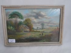 Four original oil paintings, English School depicting country scenes, signed E Hulbert, approx. 30 x