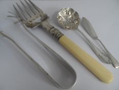 Collection of miscellaneous silver and silver plate, including a pair of silver handled berry spoons