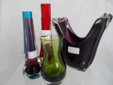 Five Vintage Whitefriars Glass Vases including a Lilac vase together with Kingfisher, Ruby and Lilac