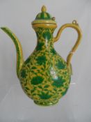 Chinese Famille Verte lidded wine jug with character marks to base Xuande mark. 28 cms.