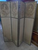 Vintage Four Panel Dressing Screen upholstered with tapestry featuring a classical lady, each