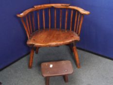 An Antique Elm Spindle Back Farmhouse Chair, the chair being on short legs together with a four