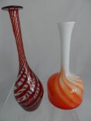 Murano glass vase in red and clear glass bulb vase, together with an Art studio white vase with