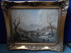 Richard Temple Original oil on board of a Dutch winter scene, approx. 50 x 40 cms.