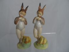 Royal Doulton Porcelain Figurines Baby Bunting bunnies H N.2108 one signed BH the other MC. (waf)