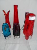 Five Vintage Whitefriars Glass Vases, three Ruby, Two Lilac and One Kingfisher (5)
