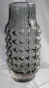 A WHITEFRIARS GLASS PINEAPPLE VASE DESIGNED BY GEOFFREY BAXTER 1969, PEWTER COLOUR