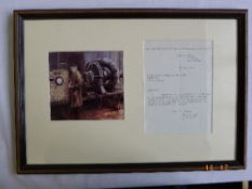 A LETTER SIGNED BY FRANK WHITTLE TOGETHER WITH A PAINTING OF WHITTLE WITH A JET ENGINE, BOTH