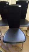 FOUR BLACK ALL LEATHER DINING CHAIRS MADE IN ITALY BY SOFATELLA