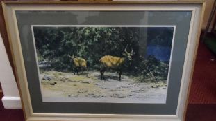 A LARGE FRAMED AND GLAZED LIMITED EDITION PRINT (622 OF 850) ENTITLED " AFRICAN AFTERNOON " SIGNED