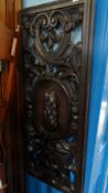 ANTIQUE OAK CARVED PANEL DEPICTING LAUREL APPROX 48 X 110 cms