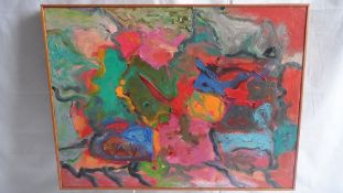 MORRIS BARAZANI (AMERICAN) 1943 PRESENT AN ORIGINAL ABSTRACT OIL ON CANVAS `INLET` FRAMED, 18 X 24"