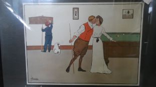 AFTER LANCE THACKERAY: THE BILLIARD MATCH, A SET OF FOUR CARICATURE COLOURED PRINTS, TITLED, `THE