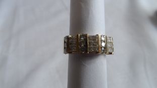 A 14ct HALLMARKED LADY`S WHITE STONE RING SIZE N, APPROX. WT. 9.8 gm