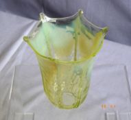 A LEMON COLOURED VASELINE GLASS LAMPSHADE