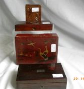 A MISCELLANEOUS COLLECTION OF WOODEN BOXES INCLUDING A PLAYING CARD BOX, DRAFTSMAN SET, ORIENTAL