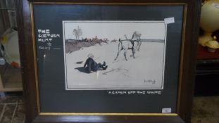 A PAIR OF FRAMED AND GLAZED HUNTING PRINTS SIGNED LIONEL EDWARDS 1903 - BOTH BEING THE CUETOWN