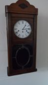 AN EDWARDIAN WESTMINSTER CHIMING WALL CLOCK ( WITH KEY )