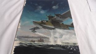 MICHAEL ROFFE `BRITISH` BORN 1948 - GERMAN SEA PLANE - UNDER FIRE - SIGNED BOTTOM RIGHT, UNFRAMED,