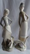 TWO LLADRO FIGURES INCLUDING `GOOSE LADY` 28 cms AND `THE MILKMAID` 24 cms. (2)