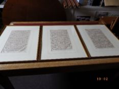THREE FRAMED AND GLAZED ANTIQUE MUSICAL PAGES IN LATIN