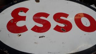 THREE METAL MOTOR INDUSTRY ADVERTISING SIGNS - FIRESTONE TYRE SERVICE, MOTOR OIL AND AN ESSO SIGN (