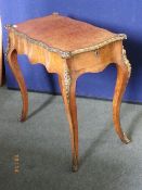 A CIRCA 1900 VICTORIAN BURR WALNUT ( TEAPOY ) TABLE WITH ORMULU MOUNTS, THE TABLE HAVING