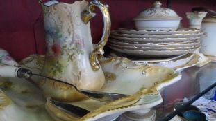 A COLLECTION OF MISCELLANEOUS CROWN DEVON PORCELAIN INCLUDING BISCUIT BARREL, CHEESE DISH, VANITY