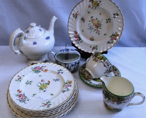 A COLLECTION OF MISCELLANEOUS PORCELAIN INCLUDING ONE COPELAND SPODE BYRON TEA CUPS, SIX SAUCERS AND