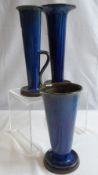 A MISCELLANEOUS COLLECTION OF BOURNE DENBY WARE INCLUDING THREE VASES WITH TIN TRAY BASES 25, 24 and