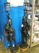 TWO SPELTER FIGURES OF SPANISH CONQUISTADORS , APPROX. 105 cms TALL, THE FIGURES WEARING ARMOUR