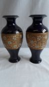 A PAIR OF DOULTON LAMBETH WARE SLATERS VASES, APPROX. 25 cms