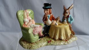 A LIMITED EDITION BESWICK HAND-DECORATED TABLEAU `THE MAD HATTER`S TEA PARTY` TO COMMEMORATE THE