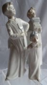 A NAO PORCELAIN FIGURE `BATHTIME` 30cms, `BEDTIME` 30 cms AND A THIRD FIGURE MARKED FOREIGN 19