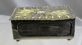 A LARGE LONDON HALLMARKED SOLID SILVER MATCH BOX HOLDER ON BALL FEET, MM J B, ENGRAVED H