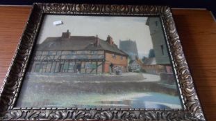 WILLIAM AUGUSTUS RIXON (BRITISH, 1880-1936) ORIGINAL OIL ON BOARD, `OLD TEWKESBURY, SIGNED BOTTOM