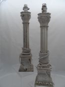 Two silver plated Corinthian Column Regimental Lamp Bases. The lamp bases bearing the Regimental
