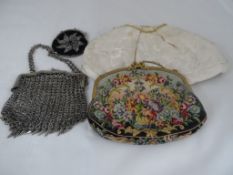 A Collection Of Misc. Vintage Lady`s evening Bags, incl. white damask, chain and miniature beaded (